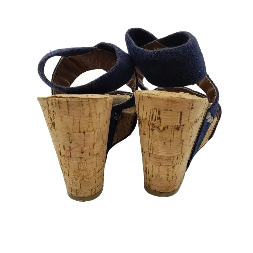Lucky Brand Cork Wedge Sandal Blue Elastic Makayla Style Sz 6B/36